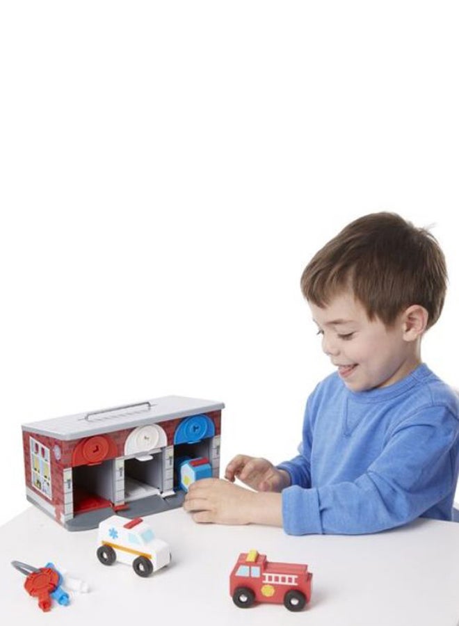 Melissa & Doug Keys & Cars Rescue Garage – Wooden Garage Toy with 3 Lockable Doors, Keys & 3 Vehicles – Educational Gift for Imaginative Play and Fine Motor Skills for Kids Ages 3 and Up | MD4607 Multicolour - Image 5