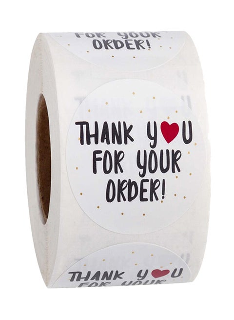 500-Piece Thank You Order Label Sticker Roll White/Black White