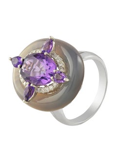 18 Karat White Gold 0.18Ct Diamond And Amethyst Studded Ring