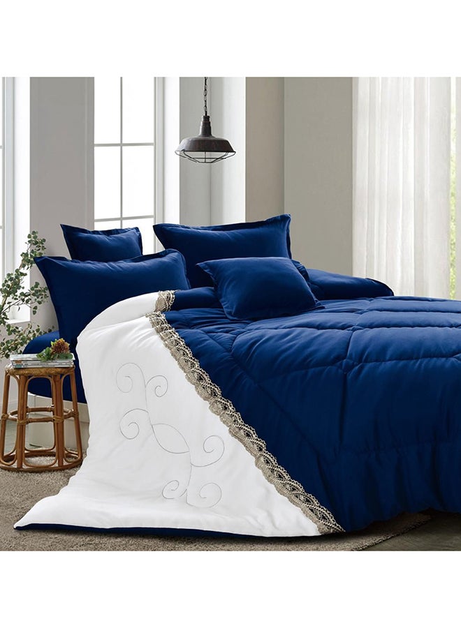 مينج لي طقم غطاء سرير من 4 قطع بوليستر أزرق/ أبيض Single