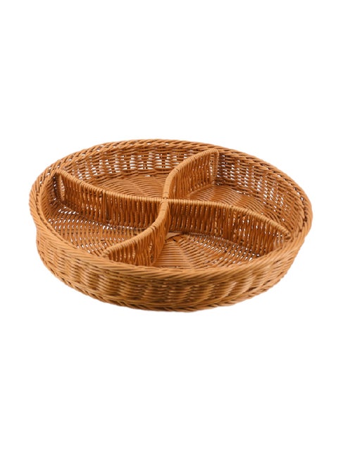 Round Divided Artificial Bamboo Tray Brown 33D 6.5cm