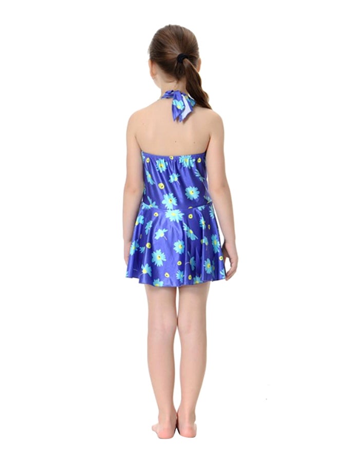 Sharpdo - Girls Halter Neck Floral Pattern Dress Purple - Image 1