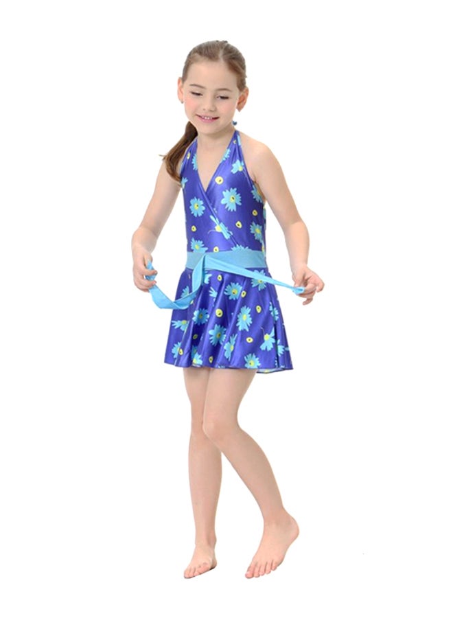 Sharpdo - Girls Halter Neck Floral Pattern Dress Purple - Image 1