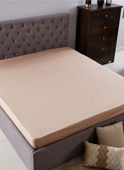 Hamilton Stripe Pattern Fitted Sheet Cotton Beige 200 x 150cm