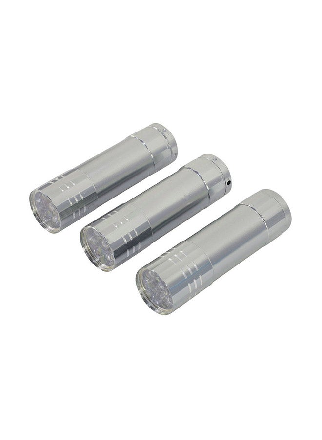 LAWAZIM 3-Piece LED Metallic Finish Flashlight Silver 7.5x8.5x2.5centimeter - Image 2