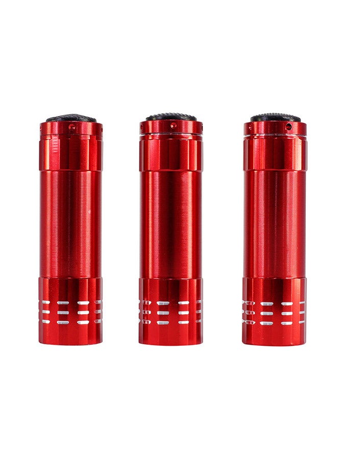 LAWAZIM 3-Piece LED Metallic Finish Flashlight Red 7.5x8.5x2.5centimeter - Image 1