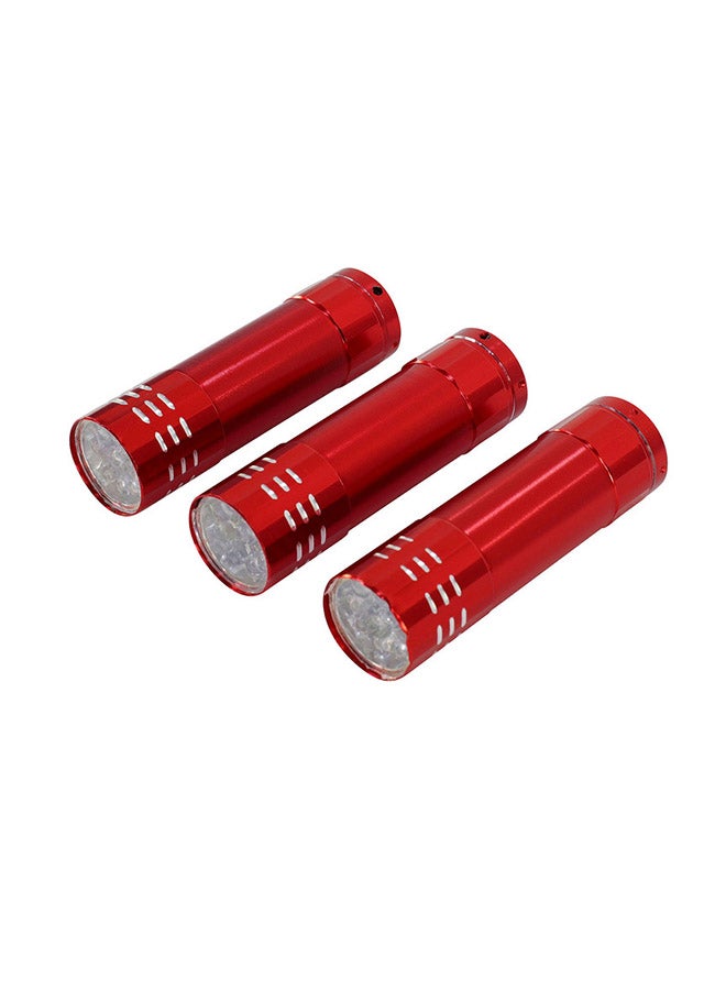 LAWAZIM 3-Piece LED Metallic Finish Flashlight Red 7.5x8.5x2.5centimeter - Image 2