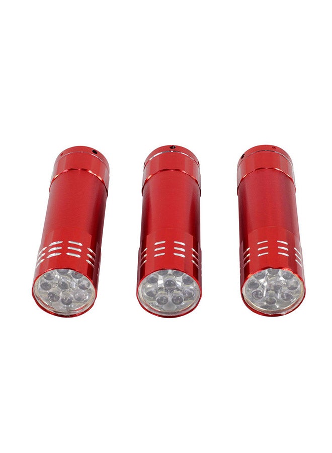 LAWAZIM 3-Piece LED Metallic Finish Flashlight Red 7.5x8.5x2.5centimeter - Image 3