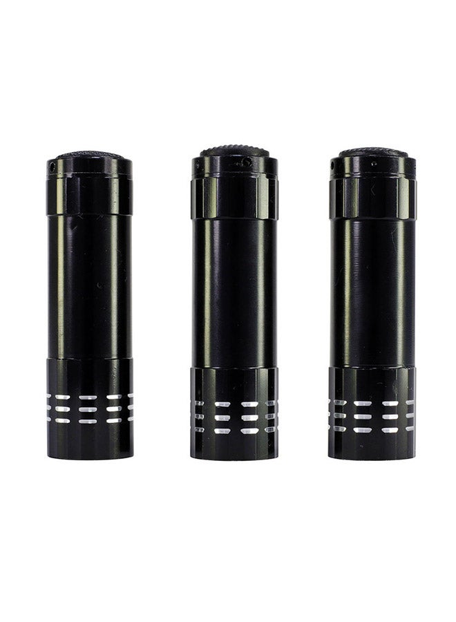 LAWAZIM 3-Piece LED Metallic Finish Flashlight Black 7.5x8.5x2.5centimeter - Image 1