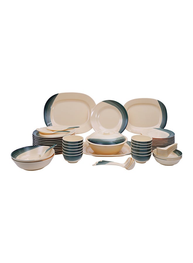 Royalford Melamine Dinner Set 64 Pieces Top Rack Dishwasher Safe Freezer Safe Break Resistant Multicolor Green/Beige - Image 1