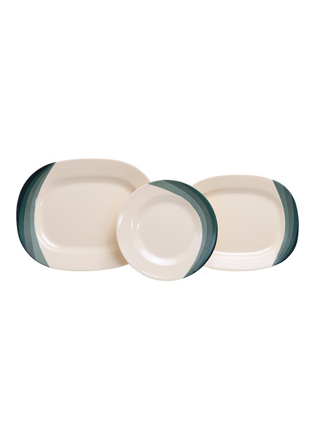 Royalford Melamine Dinner Set 64 Pieces Top Rack Dishwasher Safe Freezer Safe Break Resistant Multicolor Green/Beige - Image 3