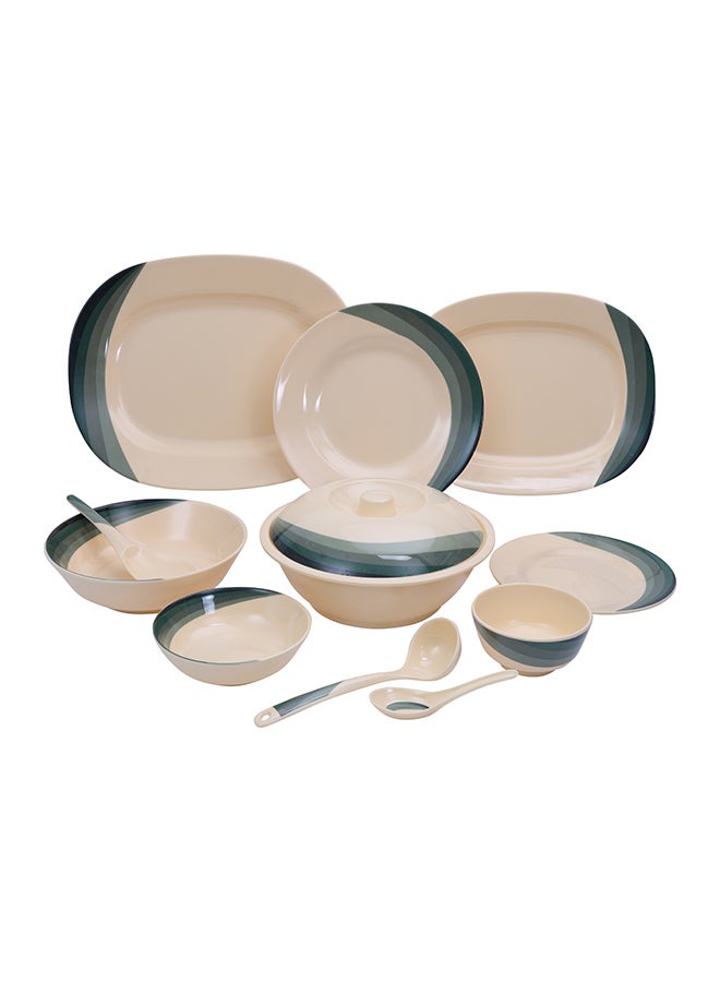 Royalford Melamine Dinner Set 64 Pieces Top Rack Dishwasher Safe Freezer Safe Break Resistant Multicolor Green/Beige - Image 2