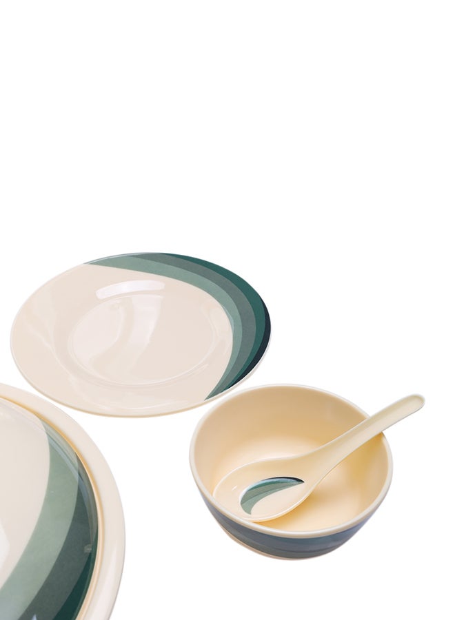Royalford Melamine Dinner Set 64 Pieces Top Rack Dishwasher Safe Freezer Safe Break Resistant Multicolor Green/Beige - Image 5