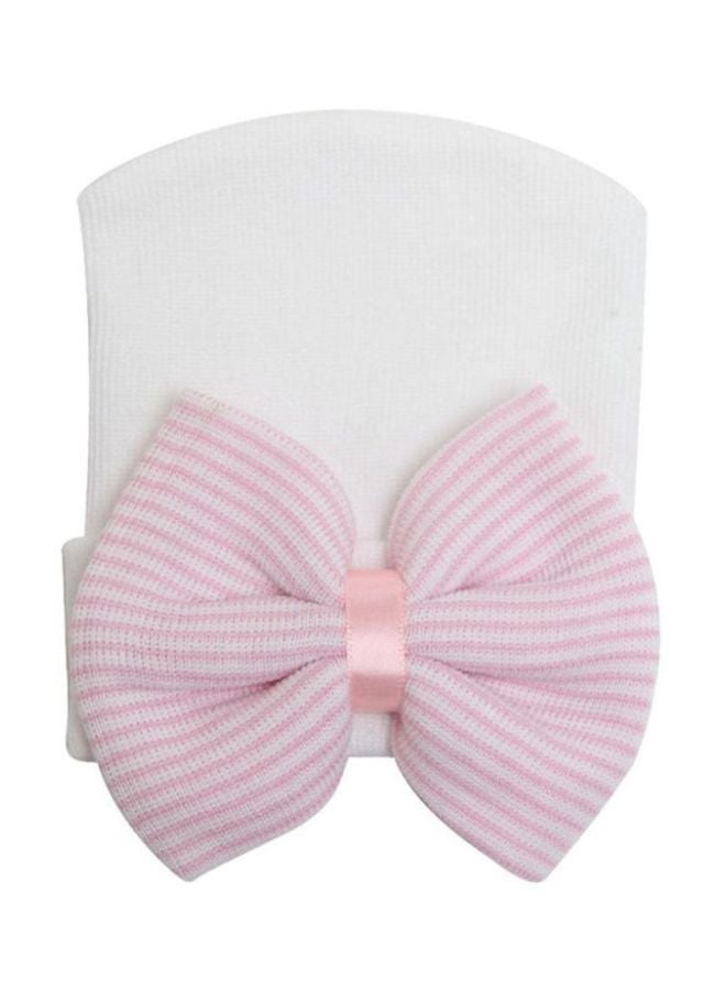 QiaoKai Striped Bow Infant Cap White/Pink  - Image 2