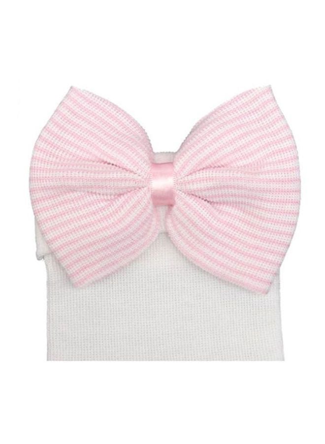 QiaoKai Striped Bow Infant Cap White/Pink  - Image 3