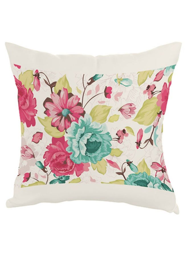 Decalac Flowers Printed Pillow White/Pink/Green 40 x 40cm