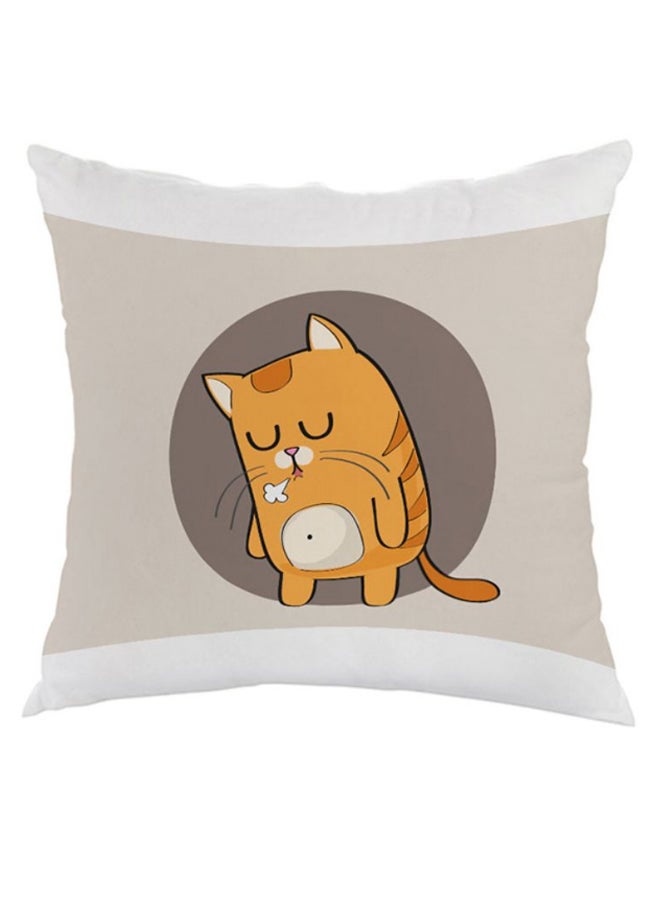 ديكالاك وسادة مطبوع عليها رسمة تعبيرية لقط بيج/أصفر/رمادي 40 x 40سم