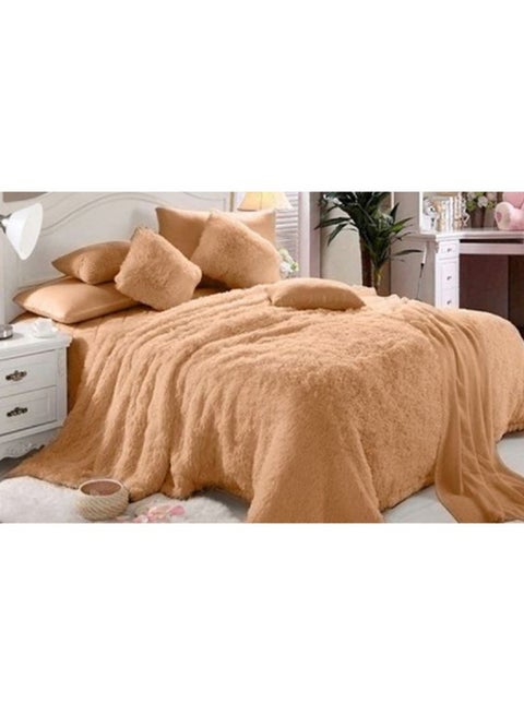 6-Piece Faux Fur Luxe Soft Comforter Set Faux Fur Beige