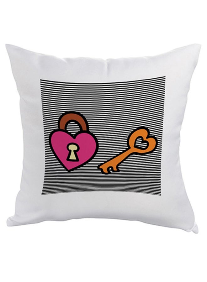 Key And Lock Printed Square Shaped Throw Pillow White 40 x 40cm