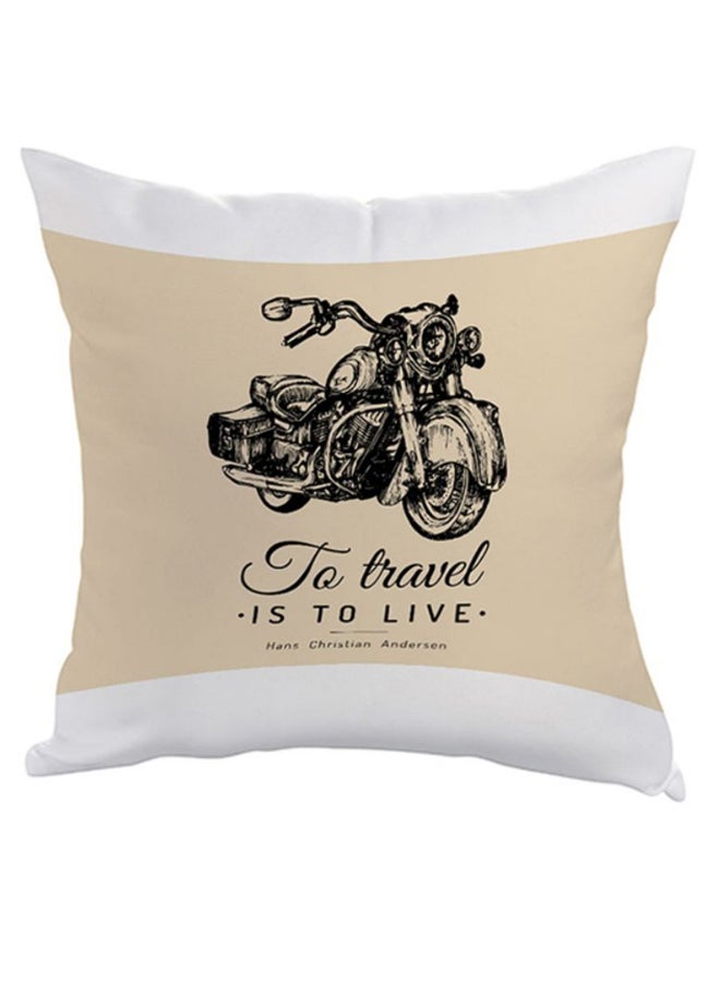 وسادة بطبعة دراجة نارية بيج/أسود/أبيض 40 x 40سم