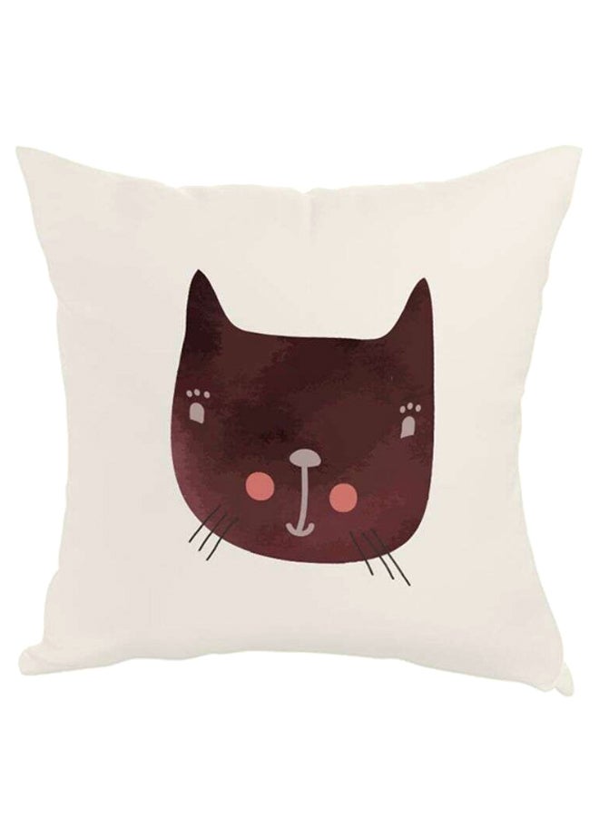 Decalac Happy Cat Printed Square Shaped Throw Pillow White/Brown 40 x 40cm