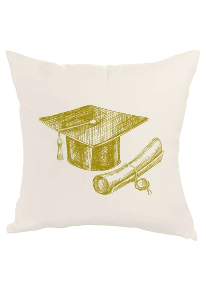 ديكالاك وسادة زينة مربعة الشكل بطبعة قبعة وشهادة التخرج أبيض/أخضر 40 x 40سم