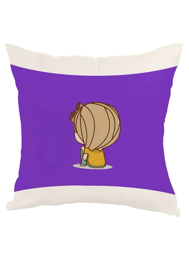 Decalac Time To Think Printed Square Shaped Throw Pillow White/Purple/Brown 40 x 40cm