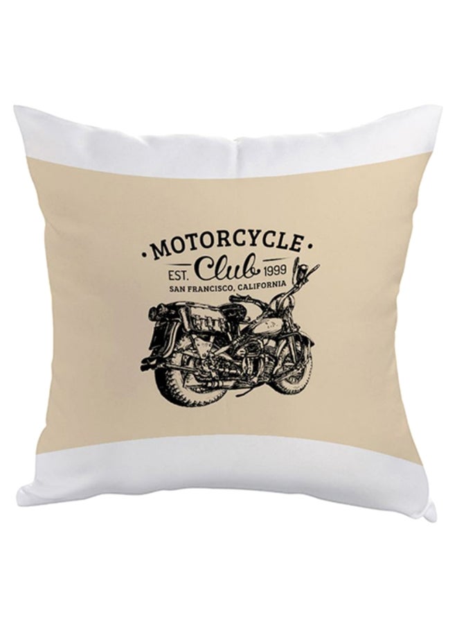 Motorcycle Printed Square Shaped Throw Pillow Beige/Black/White 40 x 40cm