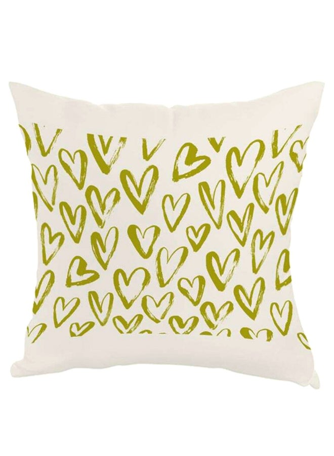 Decalac Hearts Printed Square Shaped Throw Pillow White/Green 40 x 40cm