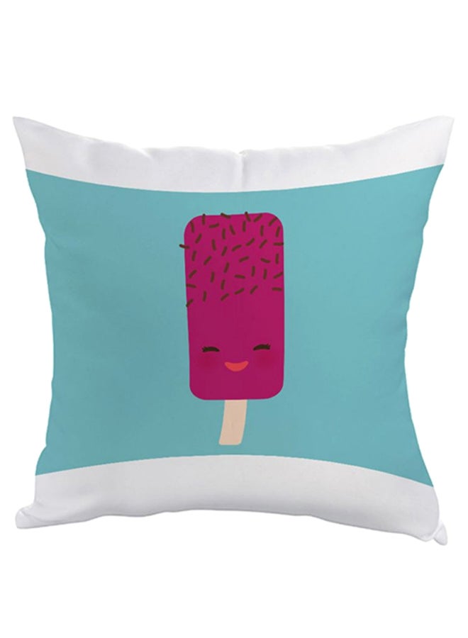 Decalac Graphic Ice Cream Printed Square Shaped Throw Pillow White/Blue/Pink 40 x 40cm