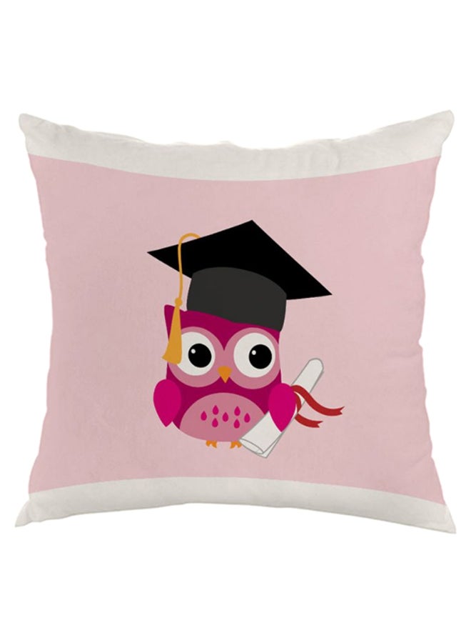 Owl Picture Printed Square Shaped Throw Pillow White/Pink/Black 40 x 40cm