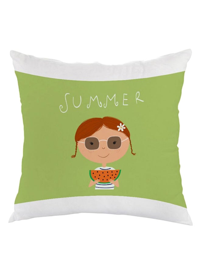 Decalac Summer Printed Square Shaped Throw Pillow White/Green/Brown 40 x 40cm