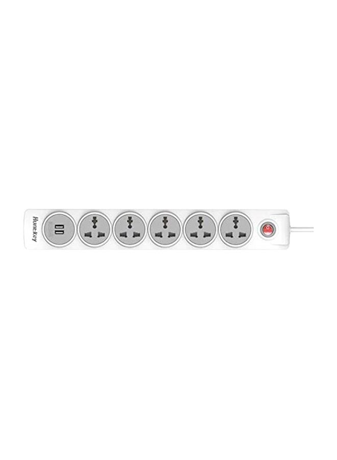HuntKey - Power Extension With 5 Outlets And 2 Charging USB Ports White 3meter - Image 1