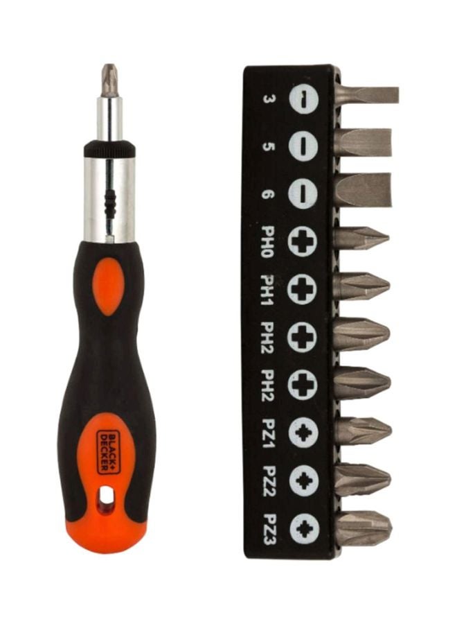 BLACK+DECKER 11-Piece Multibit Ratcheting Screwdriver With Bits Set Silver/Black/Orange  - Image 1