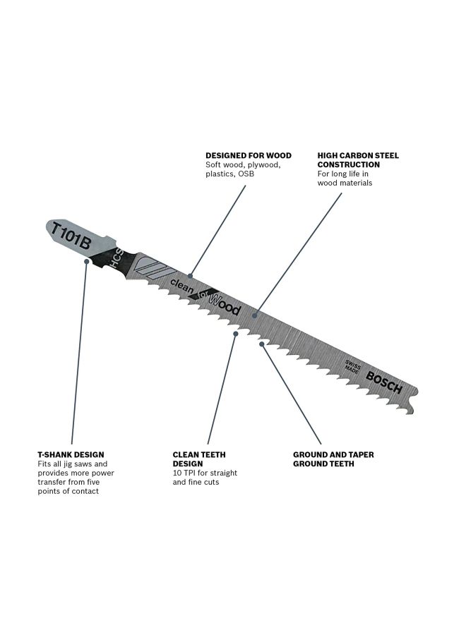 BOSCH - Pack Of 10 T-Shank Jigsaw Blade Black/Silver/Blue - Image 1