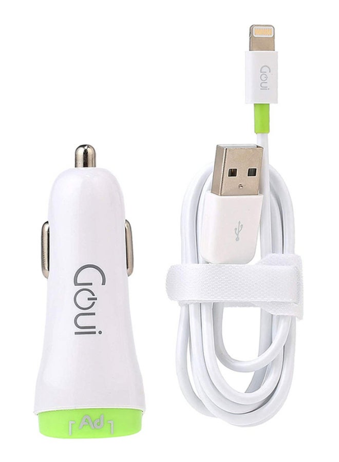 Goui - Eve Plus Dual Usb Car Charger With USB Cable White/Green - Image 1
