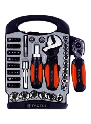 Tactix 55-Piece Stubby Tool Set- Includes 32 CR-V Bits, Dual Head Stubby Ratchet, Stubby Adjustable Wrench, Sockets, Adaptor- Compact, Durable, Ideal for Home, DIY and Professional Use- 900154 Orange/Black - v1599550661/N36207966A_1