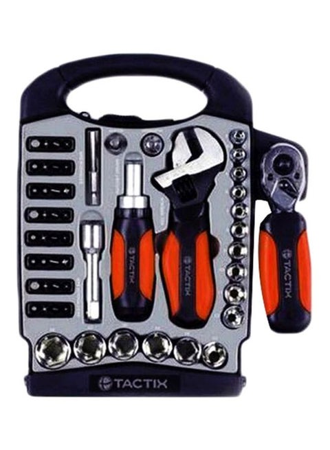 Tactix 55-Piece Stubby Tool Set- Includes 32 CR-V Bits, Dual Head Stubby Ratchet, Stubby Adjustable Wrench, Sockets, Adaptor- Compact, Durable, Ideal for Home, DIY and Professional Use- 900154 Orange/Black