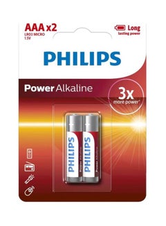 2-Piece Power AAA LR03 Alkaline Battery Set White/Red/Silver