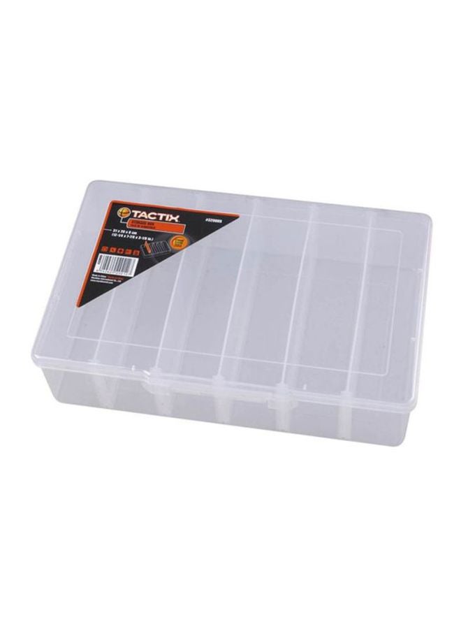 Tactix - 6 Compartment Organizer Storage Box, Plastic Box With Removable Dividers, Fishing Tackle Box, Box Organizer, For Small Parts, Size: 31W X 20D X 8H Cm- 320009 White 31x8x20cm - Image 1