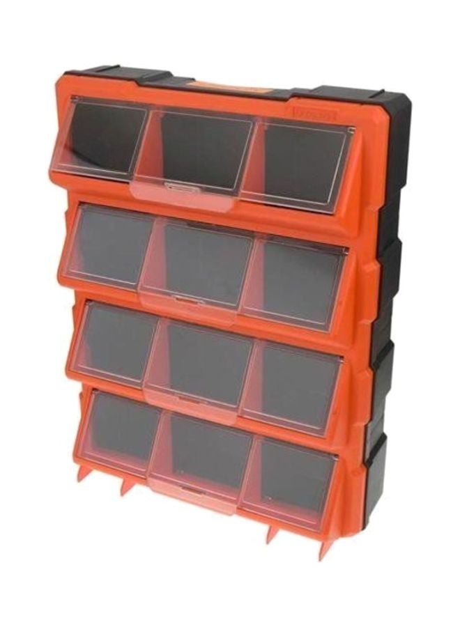 Tactix 12-Compartment Storage Bin with Clear Cover - Durable Wall Mount Plastic Containers for Hardware, Parts, Crafts and Tools- 320648 Orange/Black 36 x 46 x 12cm - v1599550766/N11003130A_1