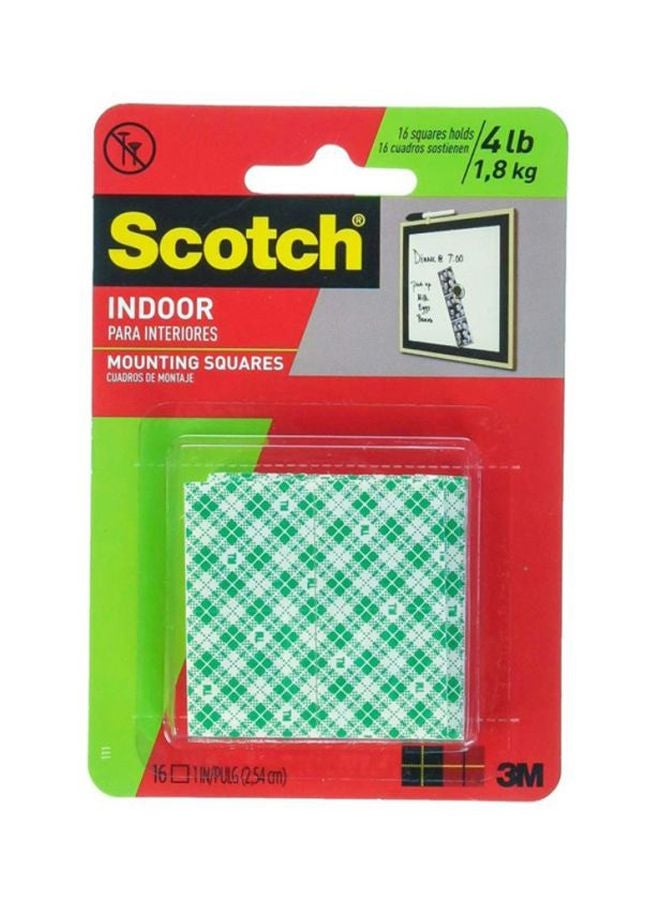 Scotch  Pack Of 16 Scotch Indoor Mounting Square Tapes Green/White 