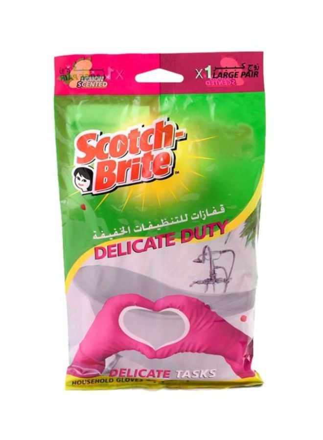 3M - Scotch Brite Extra Delicate Lemon Scented Duty Gloves Large Pink - Image 1