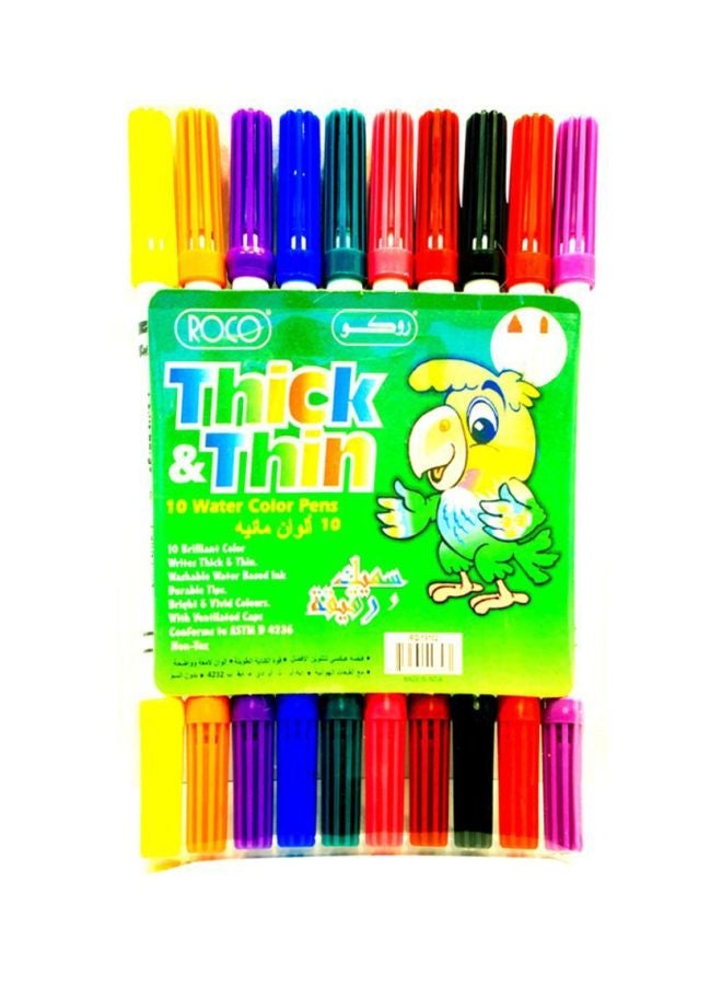 ROCO 10-Piece Thick And Thin Watercolor Pen Set Multicolour 