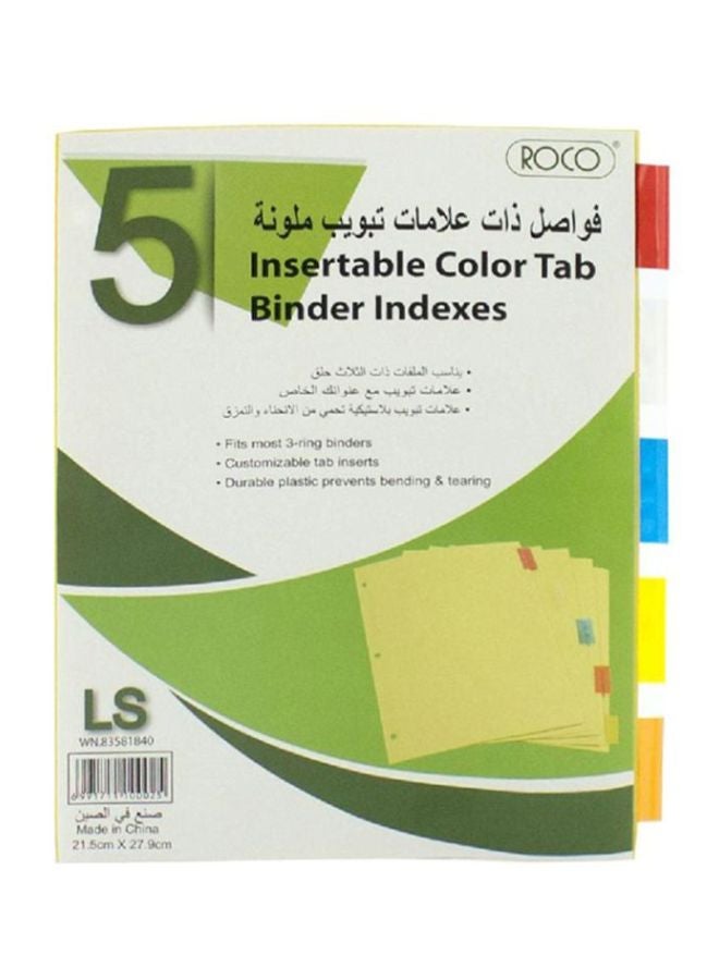 ROCO Pack Of 5 Insertable Color Tab Binder Indexes Green/White