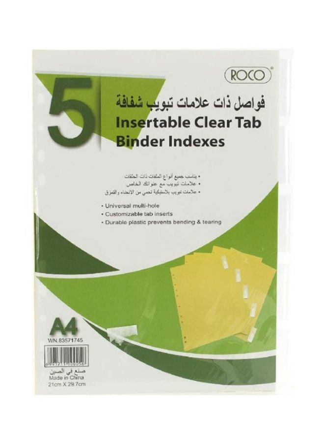 ROCO A4 Insertable Clear Tab Binder Indexes Green/White