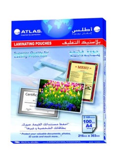 ATLAS 100-Piece A4 Laminating Pouches Clear 