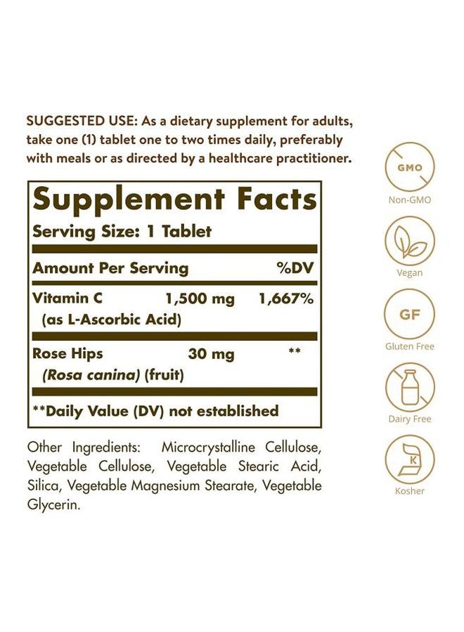 Solgar Vitamin C With Rose Hips Dietary Supplement - 180 Tablets - Image 3