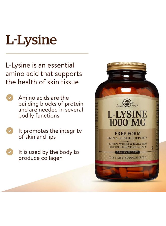 Solgar L-Lysine Dietary Supplement 1,000mg - 250 Tablets - Image 5