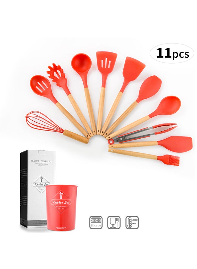 طقم أدوات مطبخ مكون من 11 قطعة أحمر / بيج 33.5x12.5x12.5سم